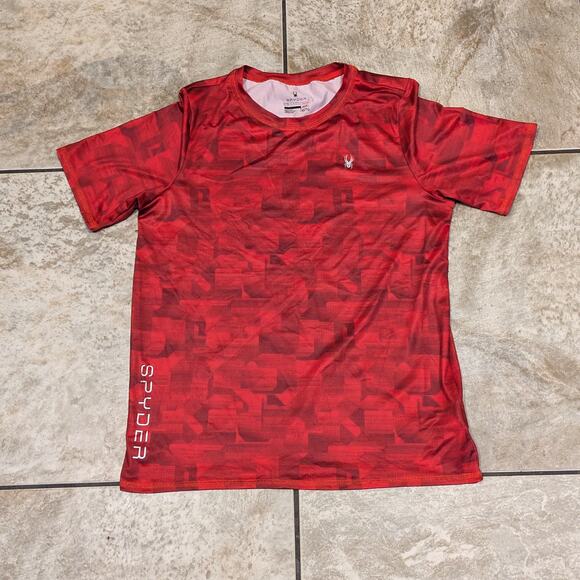 Spyder Boys XL Tshirt Red Athletic Performance H20 Surf UPF Wicking Short Sleeve - Picture 1 of 9